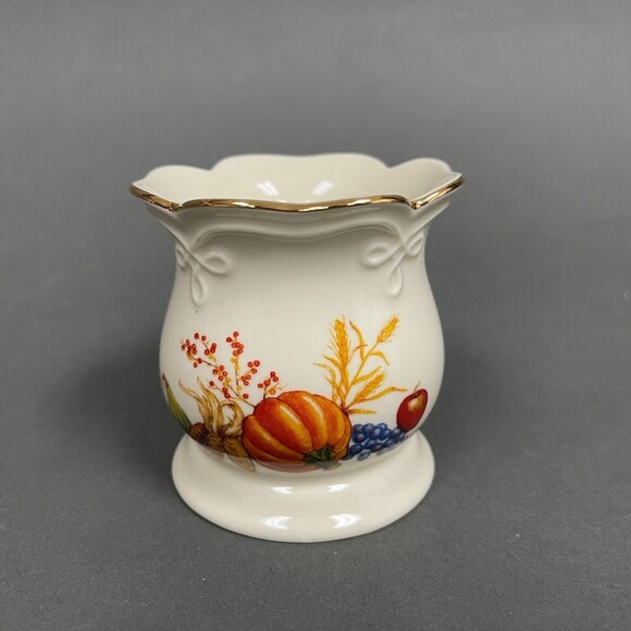 Lenox Pumpkin Vegetables Beige Gold Trim Vase Candle Holder 3 1/4" High - Picture 1 of 8